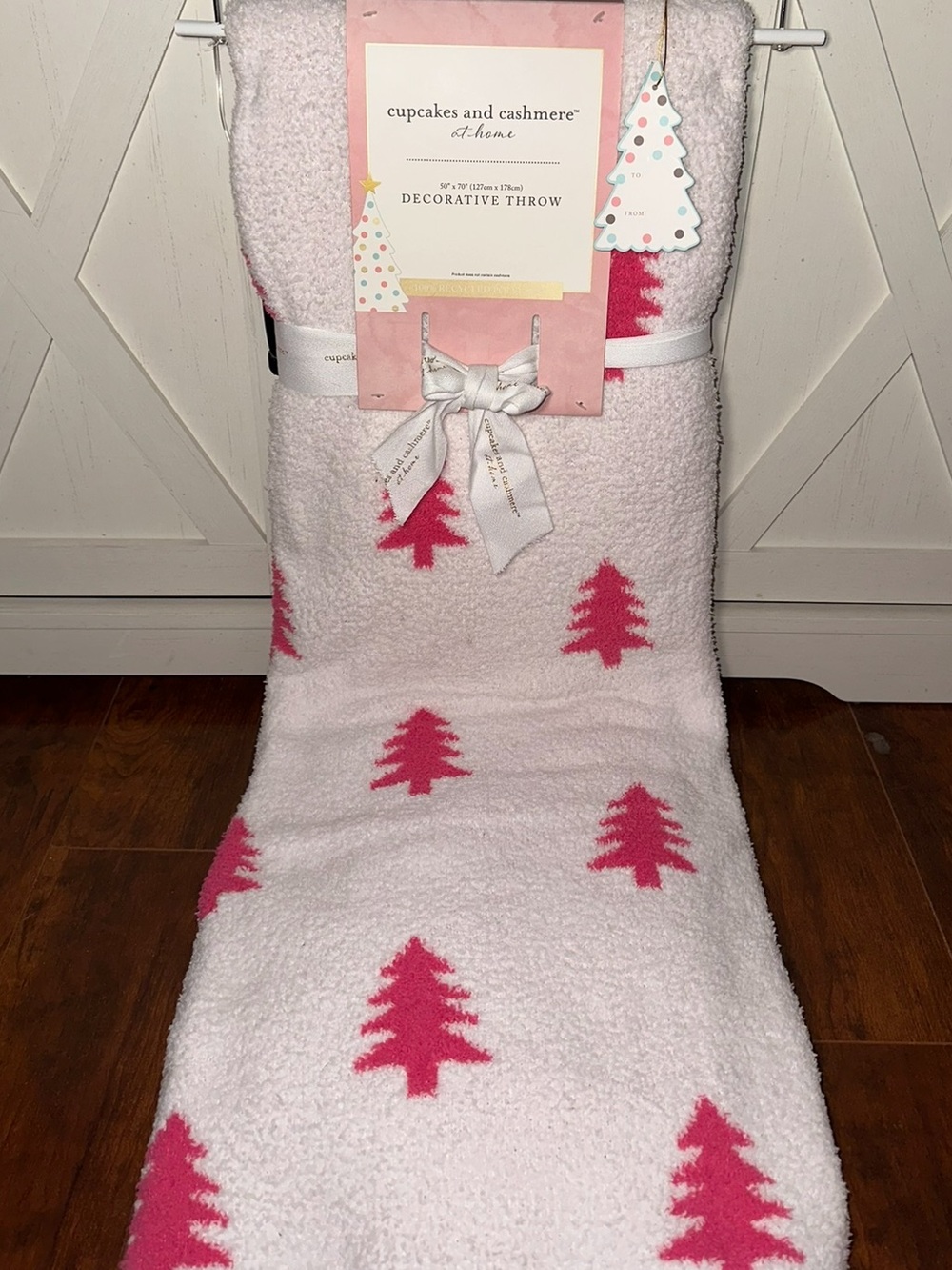 Cupcakes & Cashmere Pink and White Christmas Tree Decorative Throw Blanket